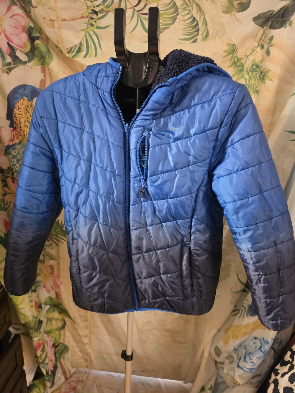 Eddie Bauer Blue Ombre Quilted Hooded Puffer Jacket